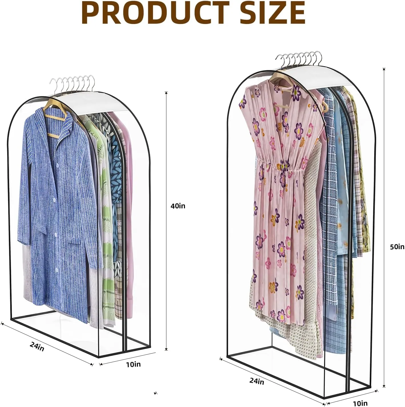 Upgraded Thickened Clear Garment Bags for Hanging Clothes 4 Packs, 10“ Gusseted Clothes Hanging Storage Bags for Closet, Shirts, Coats, Dresses (40 & 50 inch)