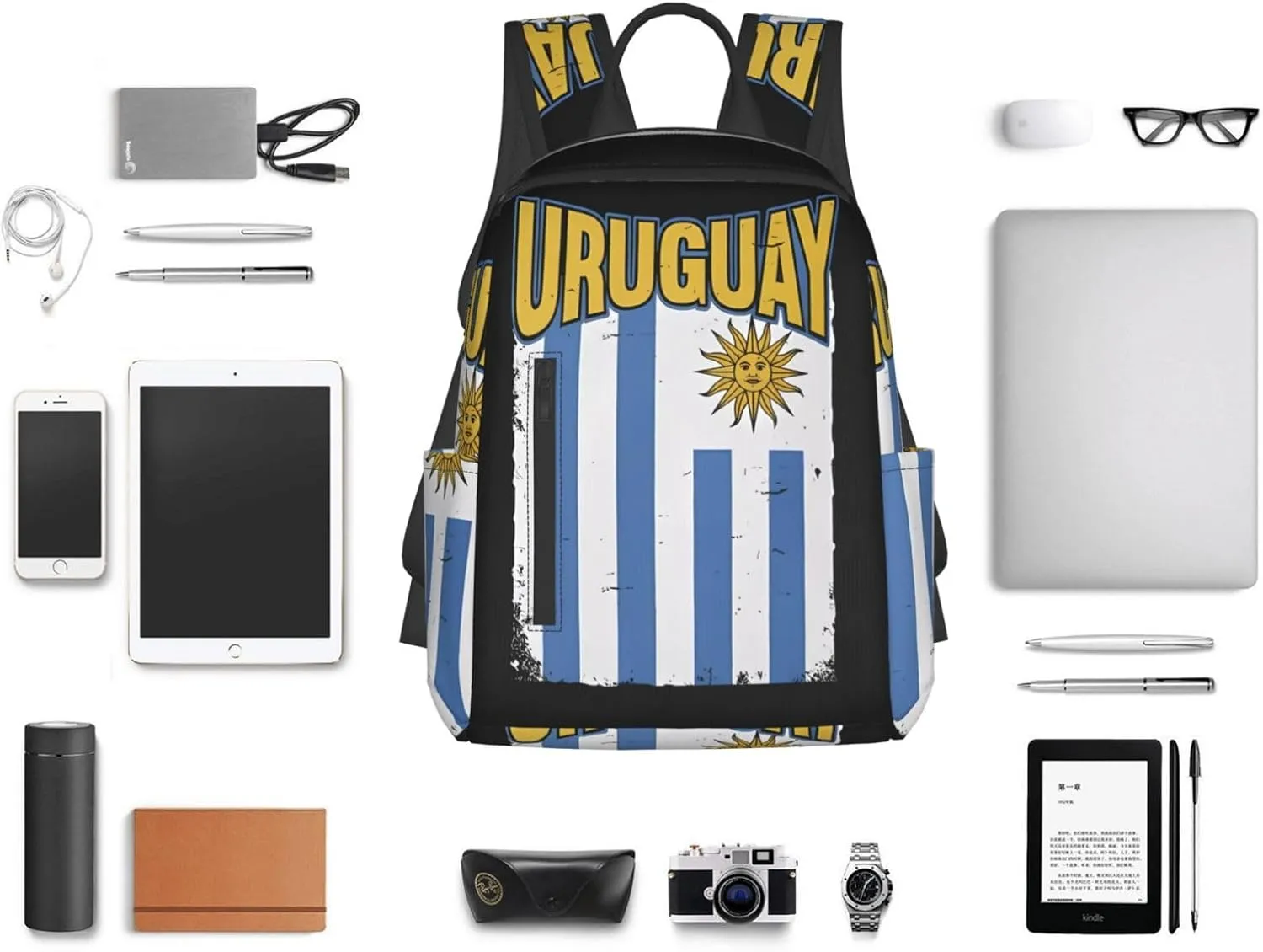 Uruguay Uruguayan Flag Casual Laptop Backpack Travel Rucksack Sports Daypack Adjustable Strap Bags with Multi-Pockets for Working Running Camping