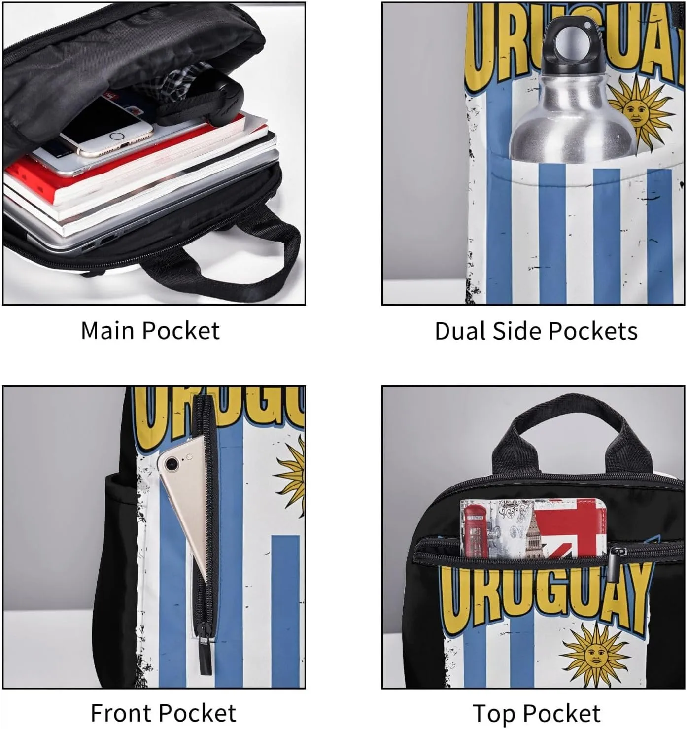 Uruguay Uruguayan Flag Casual Laptop Backpack Travel Rucksack Sports Daypack Adjustable Strap Bags with Multi-Pockets for Working Running Camping