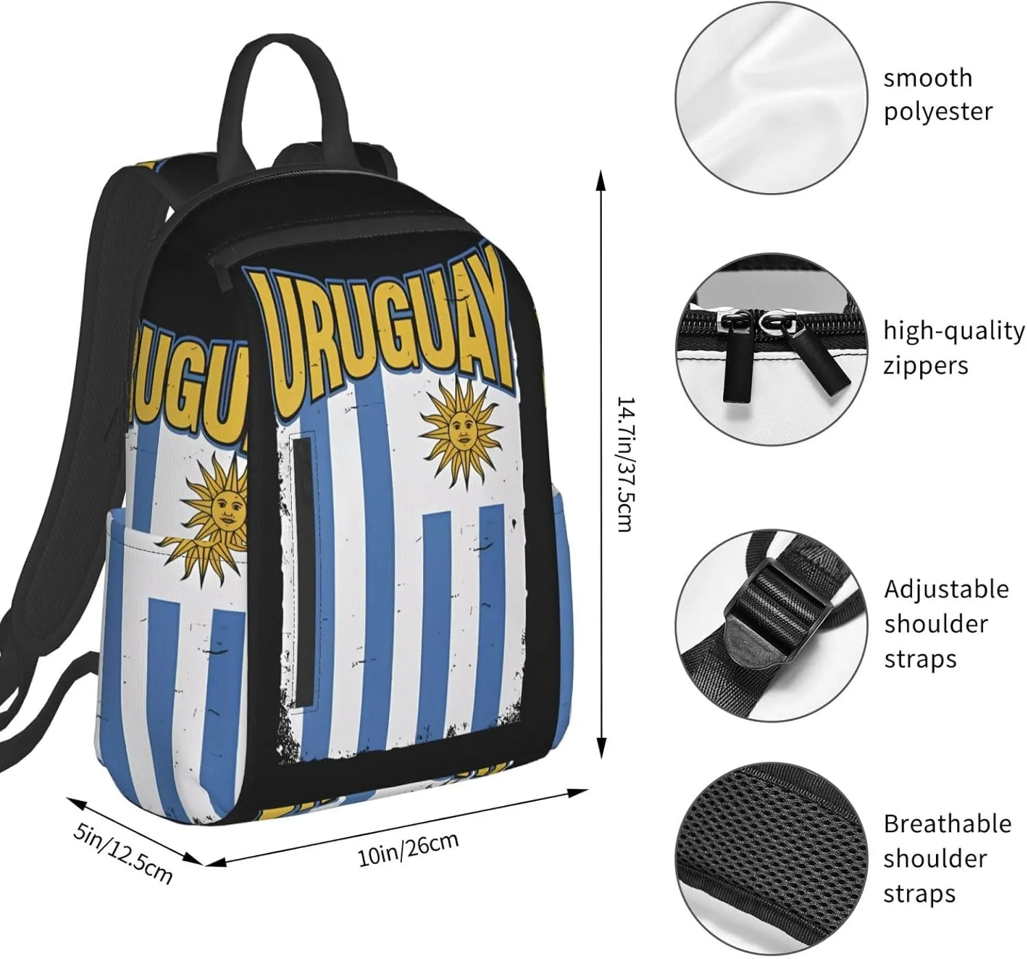 Uruguay Uruguayan Flag Casual Laptop Backpack Travel Rucksack Sports Daypack Adjustable Strap Bags with Multi-Pockets for Working Running Camping