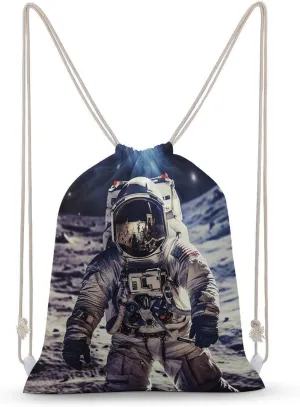 US Astronaut Travel Moon Drawstring Backpack for Women Men Drawstring Bag for Travel Swimming Sports Gym Bag