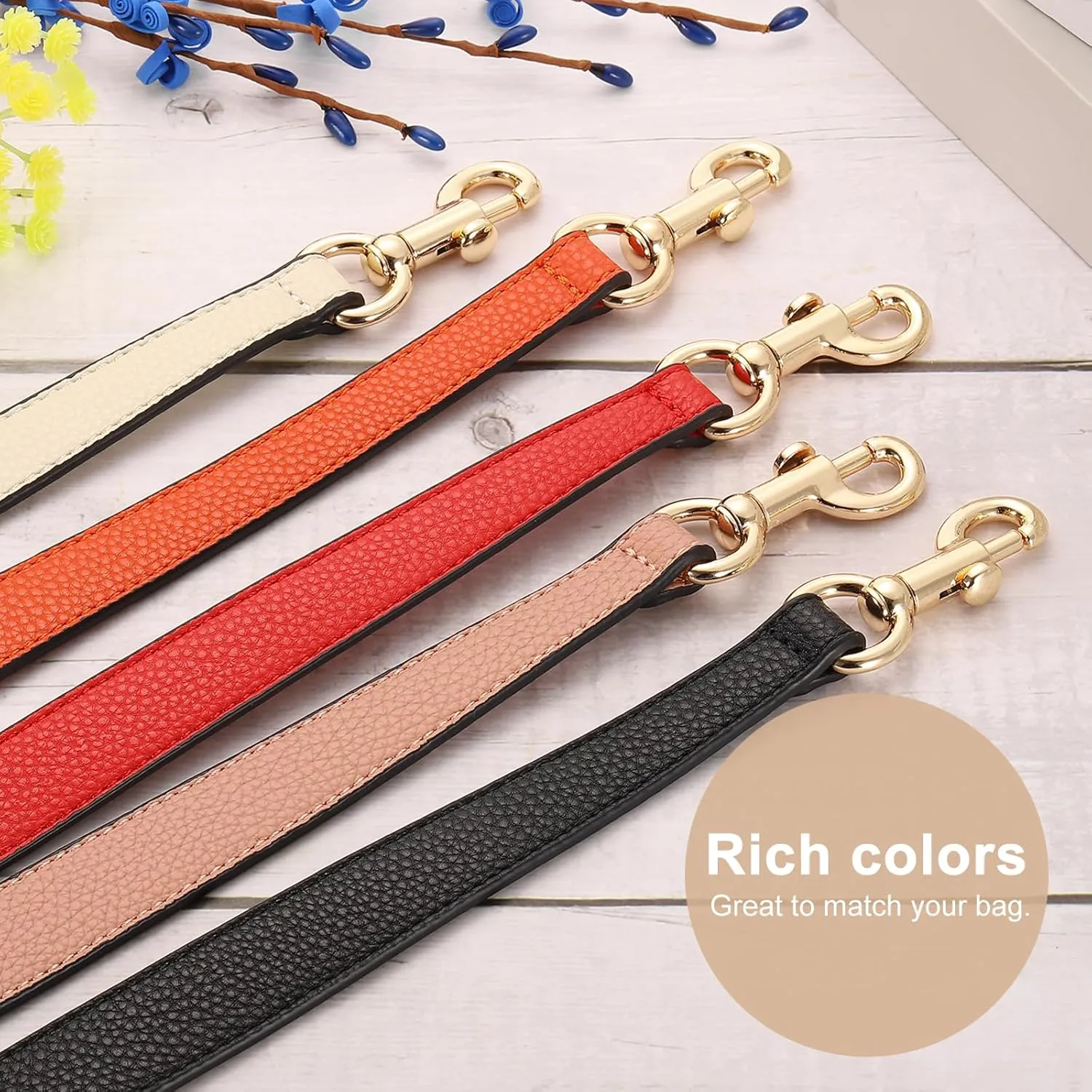 uxcell 15.35 Inch PU Leather Short Bag Strap with Clasp, Purse Handles Handbags Replacement Straps for Clutch Bag Crossbody Underarm Bags, Black, Silver Buckle