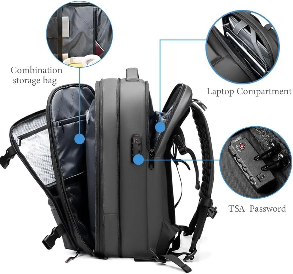 Vacuum Backpack for Travel, 60L Expandable Vacuum Compression Bag with Electric Vacuum Pump, Water Resistant and Anti Theft, Space Saver Bags for Travel Camping (Grey)