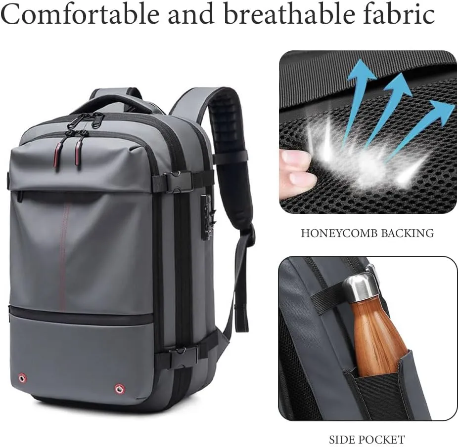 Vacuum Backpack for Travel, 60L Expandable Vacuum Compression Bag with Electric Vacuum Pump, Water Resistant and Anti Theft, Space Saver Bags for Travel Camping (Grey)