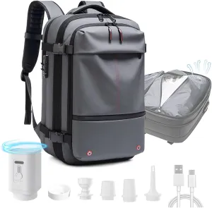 Vacuum Backpack for Travel, 60L Expandable Vacuum Compression Bag with Electric Vacuum Pump, Water Resistant and Anti Theft, Space Saver Bags for Travel Camping (Grey)