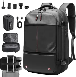 Vacuum Backpack Travel, Airback Vacuum Compression Travel Backpack with Pump, Water Resistant & TSA Anti Theft, Ideal for Travel/Camping/Laptop (With Electric Air Pump & Black)