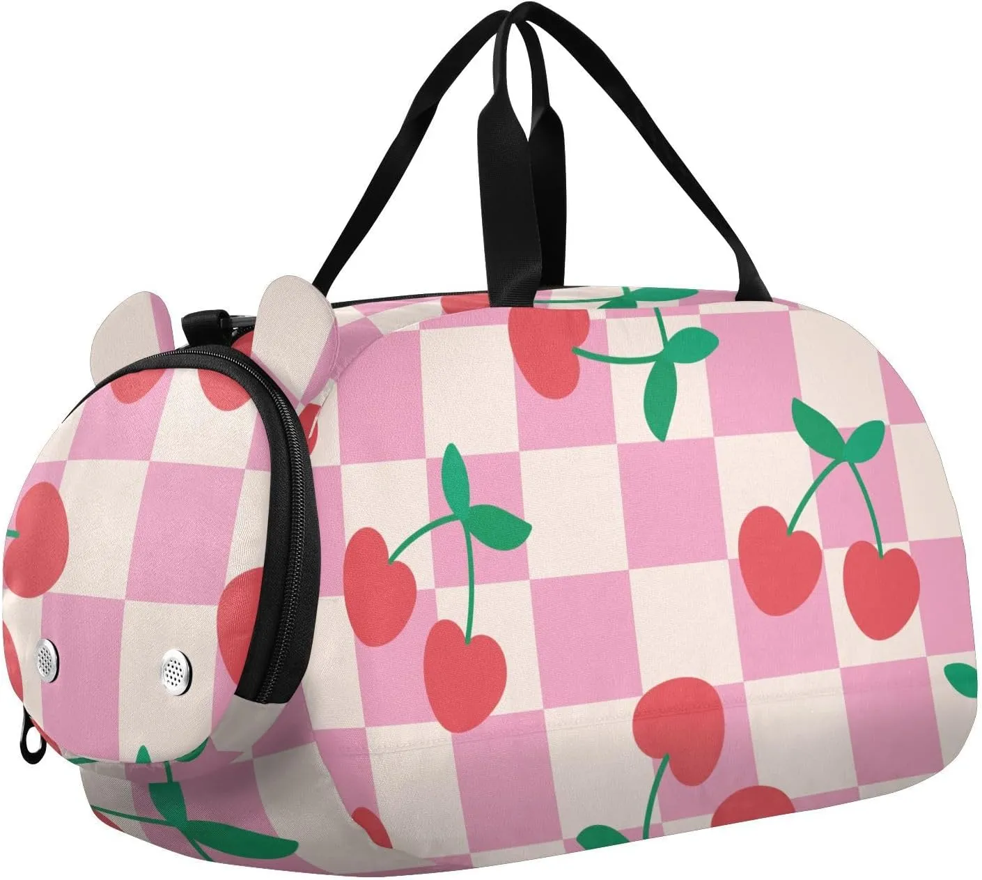 Valentine Cherry Pink Checkered Plaid Duffel Bags for Boys Small Gym Bags for Teens Dance Bag for Girls