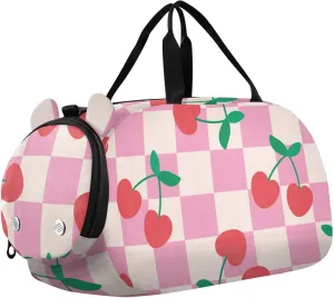 Valentine Cherry Pink Checkered Plaid Duffel Bags for Boys Small Gym Bags for Teens Dance Bag for Girls