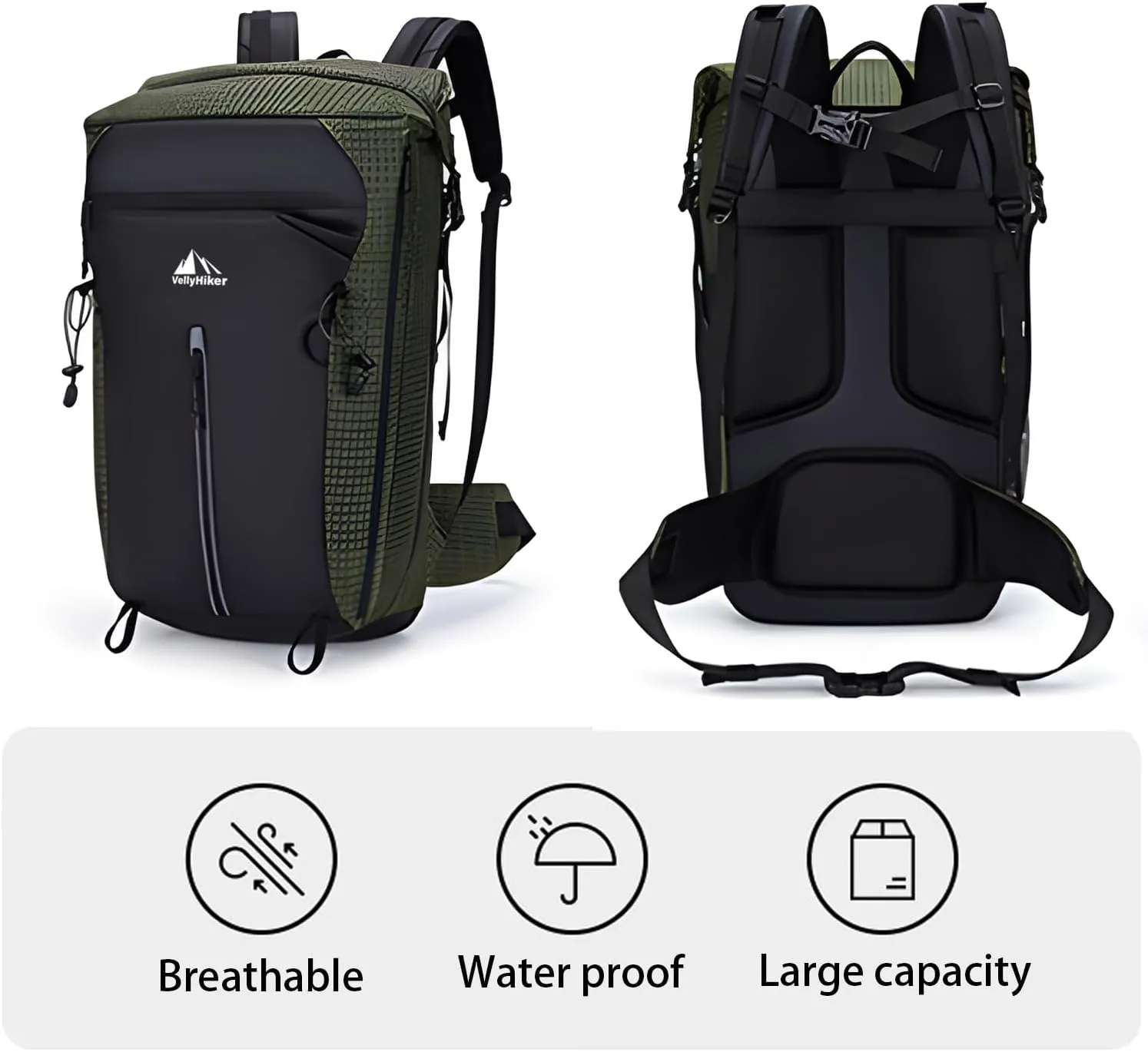 Vellyhiker 40L Hiking Backpack for Outdoor Camping Reflective Cycling Daypack Ultralight Outdoor Camping Travel Daypack (Gray)