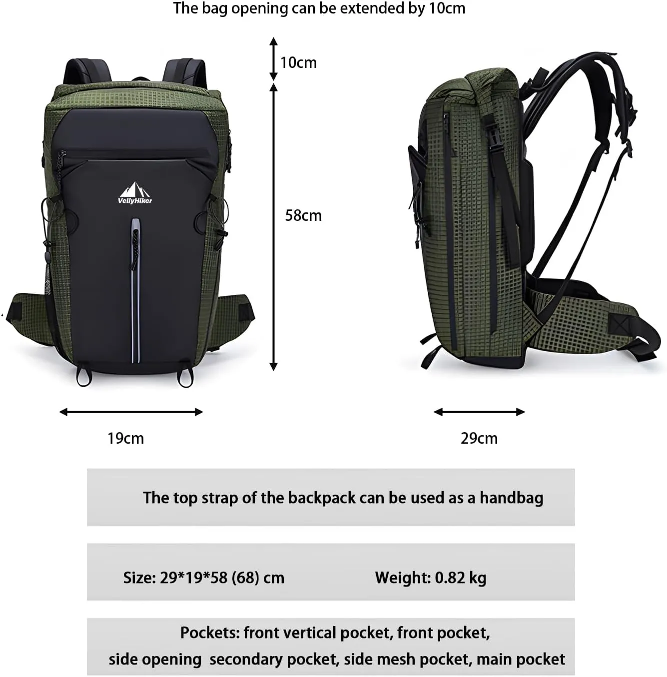 Vellyhiker 40L Hiking Backpack for Outdoor Camping Reflective Cycling Daypack Ultralight Outdoor Camping Travel Daypack (Gray)