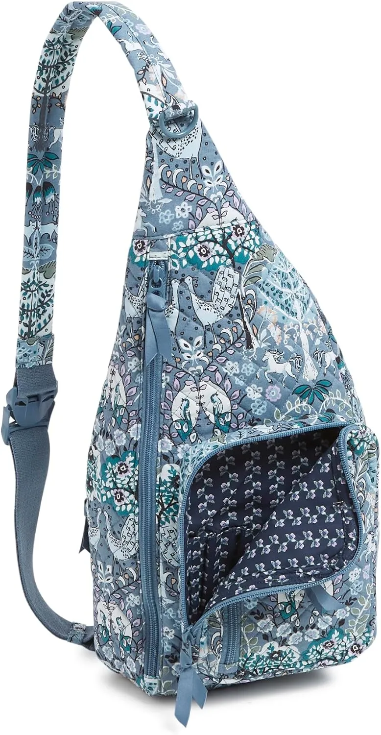 Vera Bradley Women's Cotton Sling Backpack, Enchantment Blue, One Size