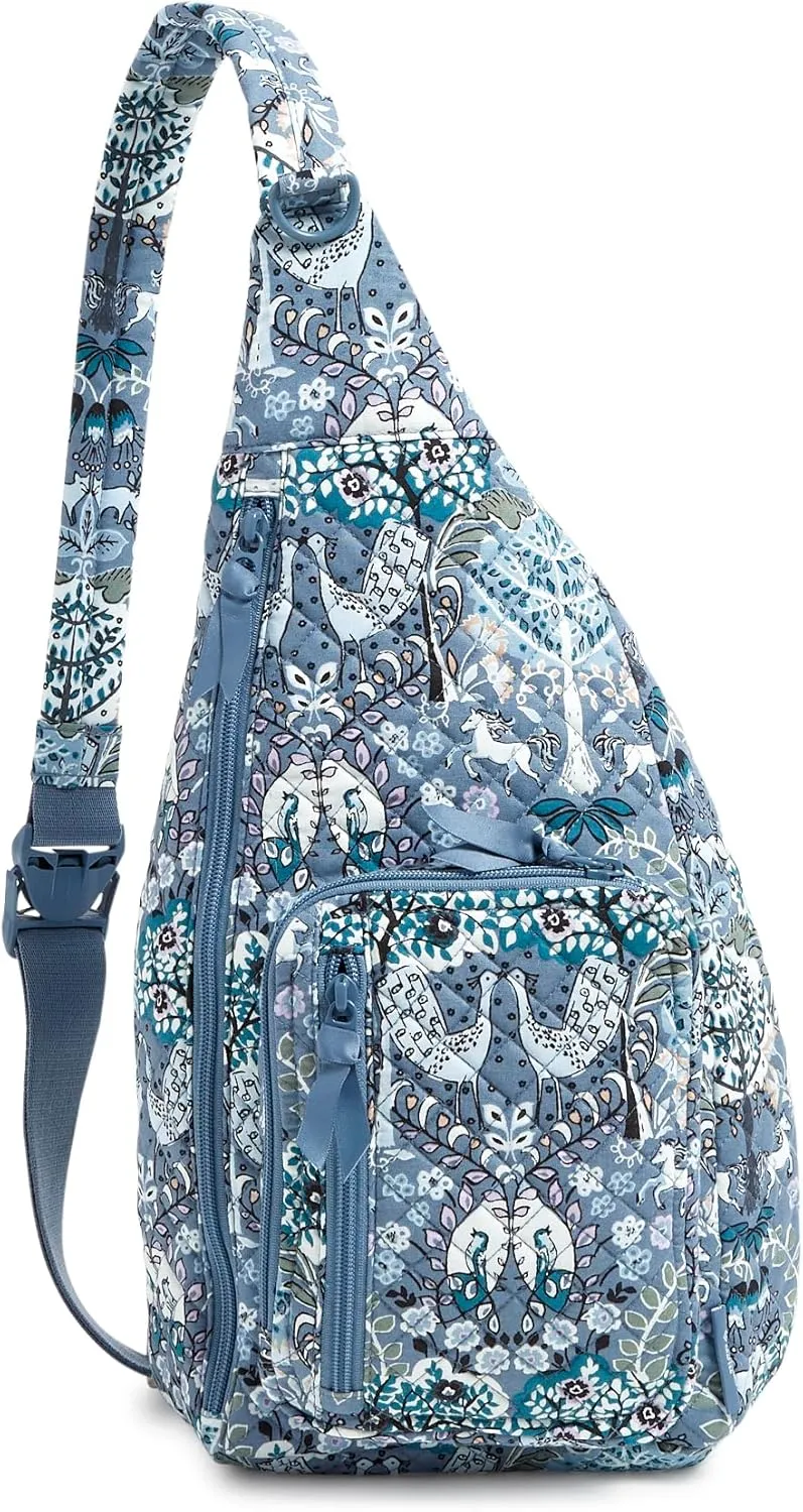 Vera Bradley Women's Cotton Sling Backpack, Enchantment Blue, One Size