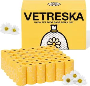 VETRESKA Dog Poop Bag Rolls Daisy Scented Leak-proof Pet Waste Bags Thick and Large Trash Bags for Dog Walking 36 Refill Rolls 540 Bags