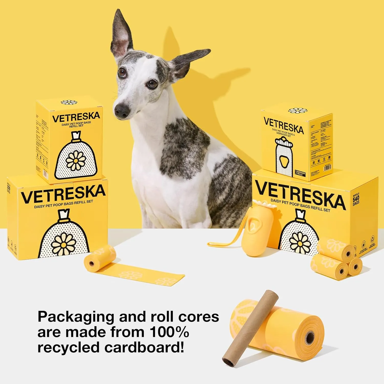 VETRESKA Dog Poop Bag Rolls Daisy Scented Leak-proof Pet Waste Bags Thick and Large Trash Bags for Dog Walking 36 Refill Rolls 540 Bags