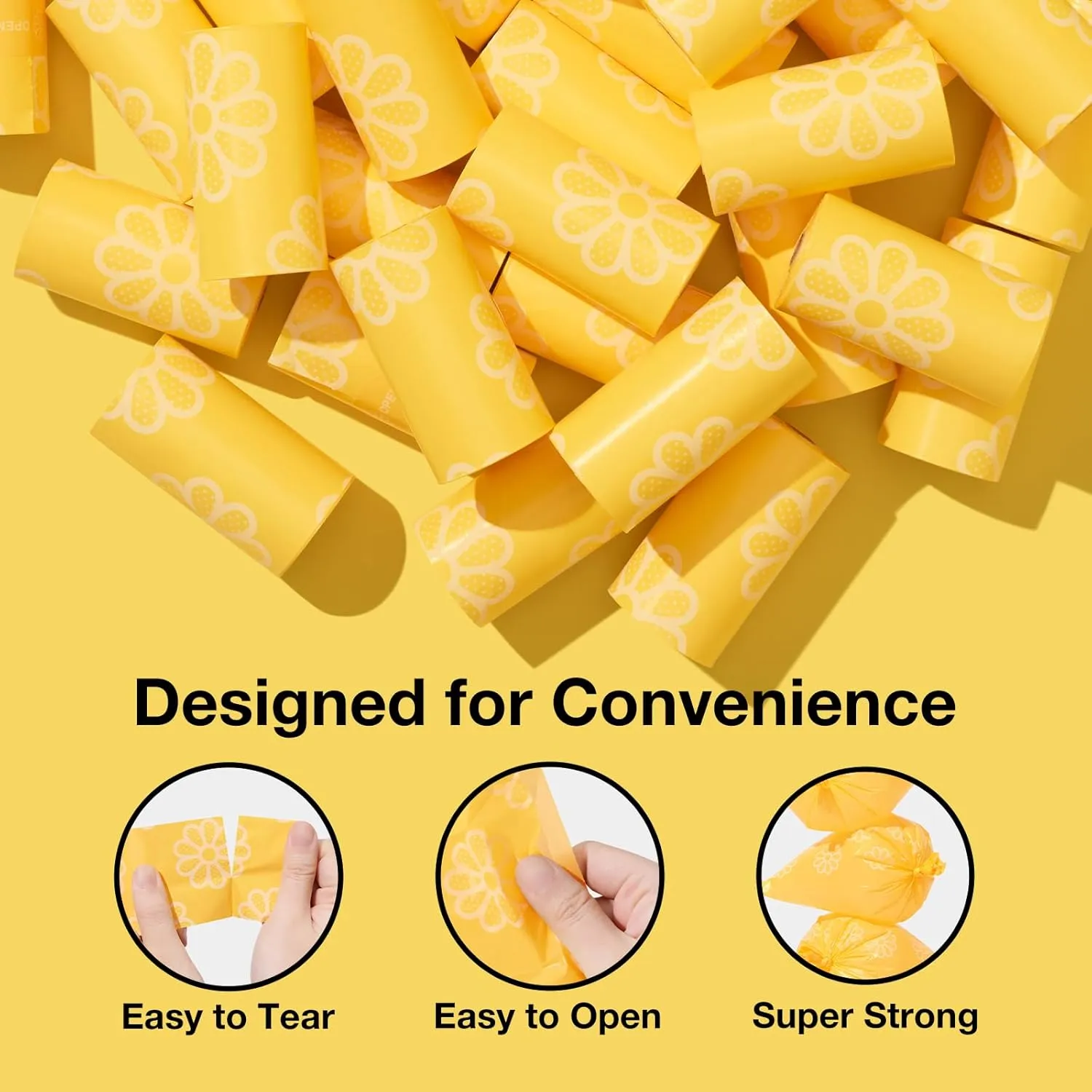 VETRESKA Dog Poop Bag Rolls Daisy Scented Leak-proof Pet Waste Bags Thick and Large Trash Bags for Dog Walking 36 Refill Rolls 540 Bags