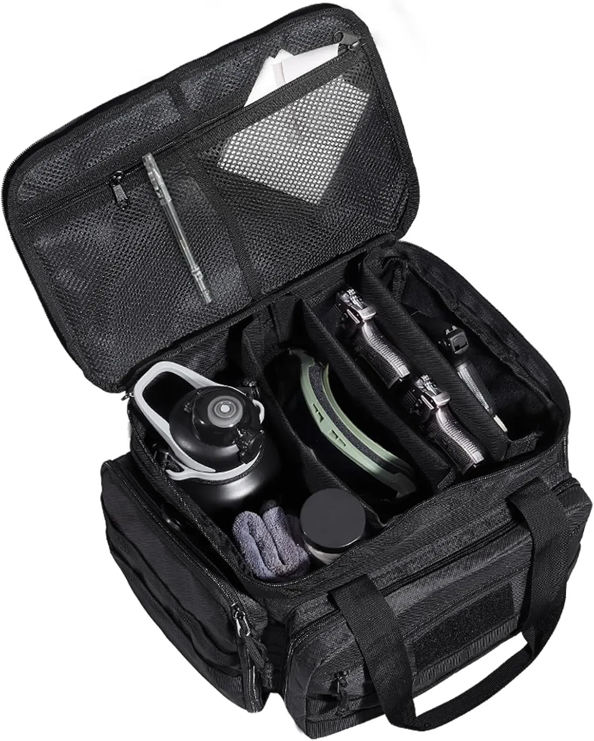 VEVOR Range Pack for 4  Pistols, Tactical Gun Range Bag with 3 Detachable Dividers & 6 Magazines, Firearm Shooting Handgun Bag for Outdoor Hunting Shooting Pistol Bag with Single Shoulder Strip, Black