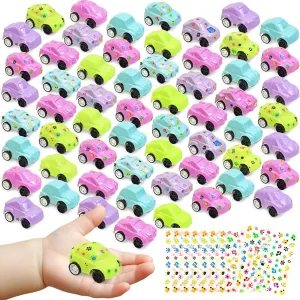 Vileafy 60-Pack Mini Pull Back Cars & Stickers – Party Favors for Kids Age 3-8 – Fun Bulk Toy Cars for Goody Bags, Carnival Prizes, Classroom Rewards, Treasure Chest Toys (60)