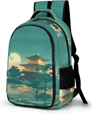 Vintage Anime Palace Moon Pond Durable Backpack Laptop Bag with Compartments Travel Business for Men Women