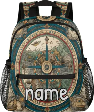 Vintage Compass Personalized Name Mini Backpack Waterproof Custom Casual Travel Small Backpacks with Zipper,12 Inch