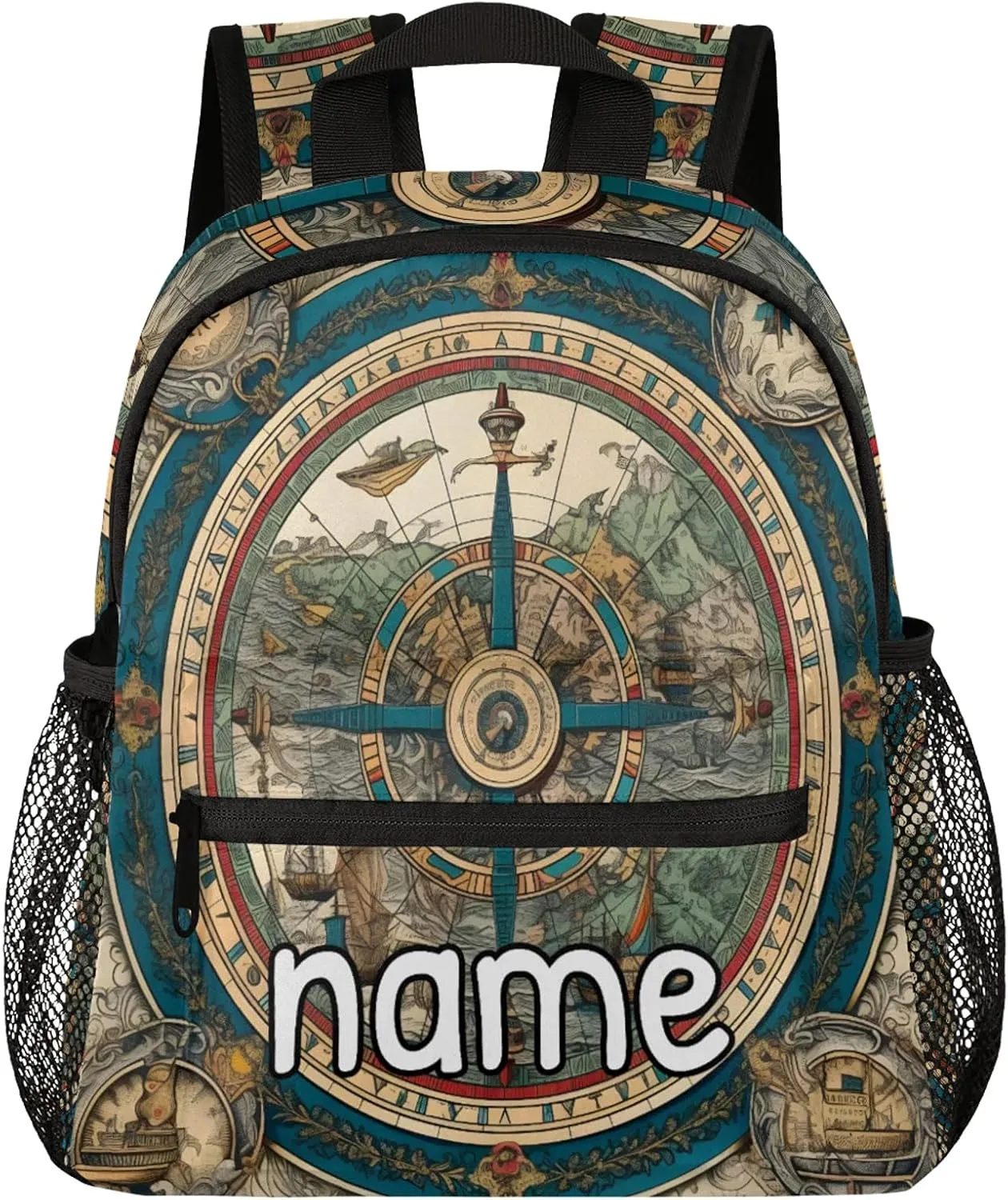 Vintage Compass Personalized Name Mini Backpack Waterproof Custom Casual Travel Small Backpacks with Zipper,12 Inch