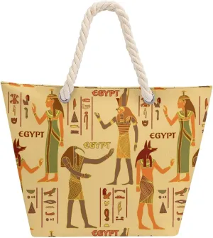 Vintage Egyptian Gods And Hieroglyphs Beach Bags for Women Large Tote Bag with Zipper Travel Carry Bag Grocery Handbag