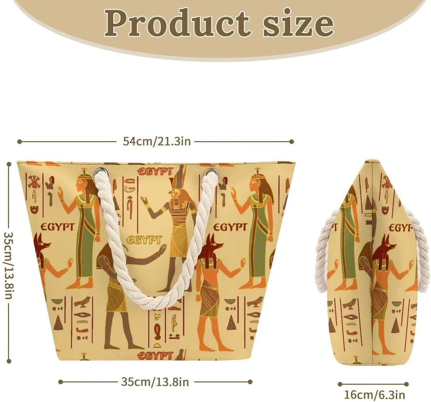 Vintage Egyptian Gods And Hieroglyphs Beach Bags for Women Large Tote Bag with Zipper Travel Carry Bag Grocery Handbag