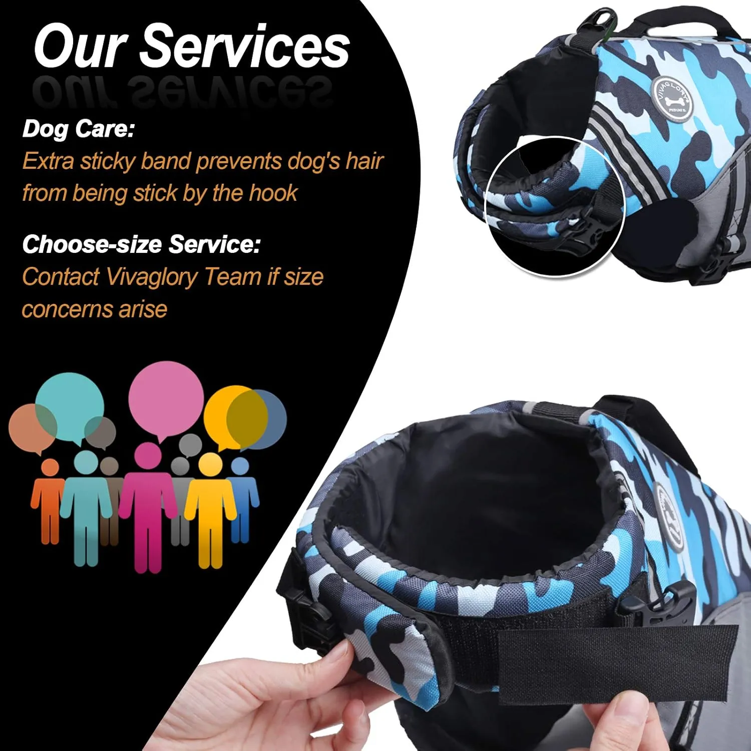 VIVAGLORY Sports Style Dog Life Jacket with Adjustable & Durable, Extra Flotation Swim Life Vest with Secure Fastening System for Small Dogs, Camo Blue