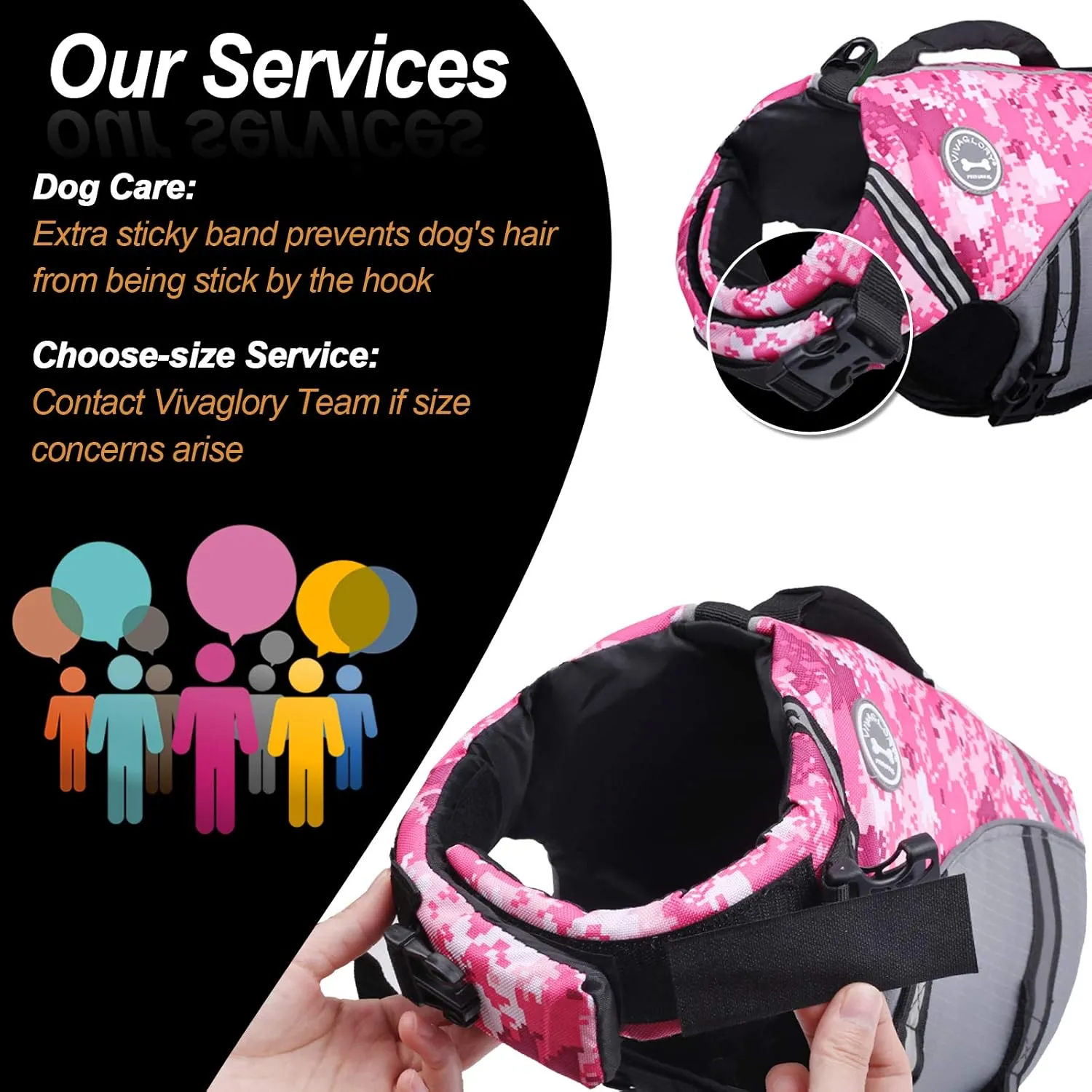 VIVAGLORY Sports Style Dog Life Jacket with Adjustable & Durable, Extra Flotation Swim Life Vest with Secure Fastening System for Small Dogs, Camo Pink