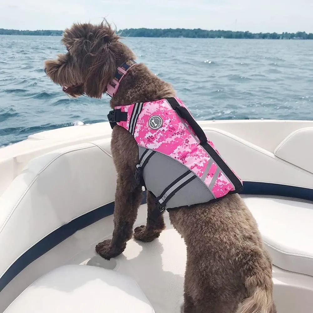 VIVAGLORY Sports Style Dog Life Jacket with Adjustable & Durable, Extra Flotation Swim Life Vest with Secure Fastening System for Small Dogs, Camo Pink