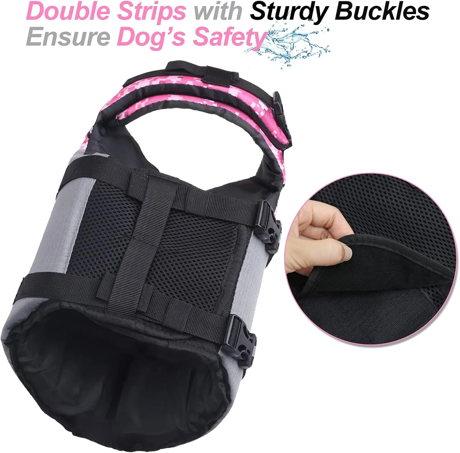 VIVAGLORY Sports Style Dog Life Jacket with Adjustable & Durable, Extra Flotation Swim Life Vest with Secure Fastening System for Small Dogs, Camo Pink
