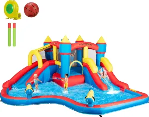 VIVOHOME 6 in 1 Bounce House for Kids, Big Swimming Pool Bouncy Castle with Slide, 15x14 FT Inflated Bouncer for Outdoor with Blower, Basketball, Climb, Srinkler, Water Pool, Water Gun