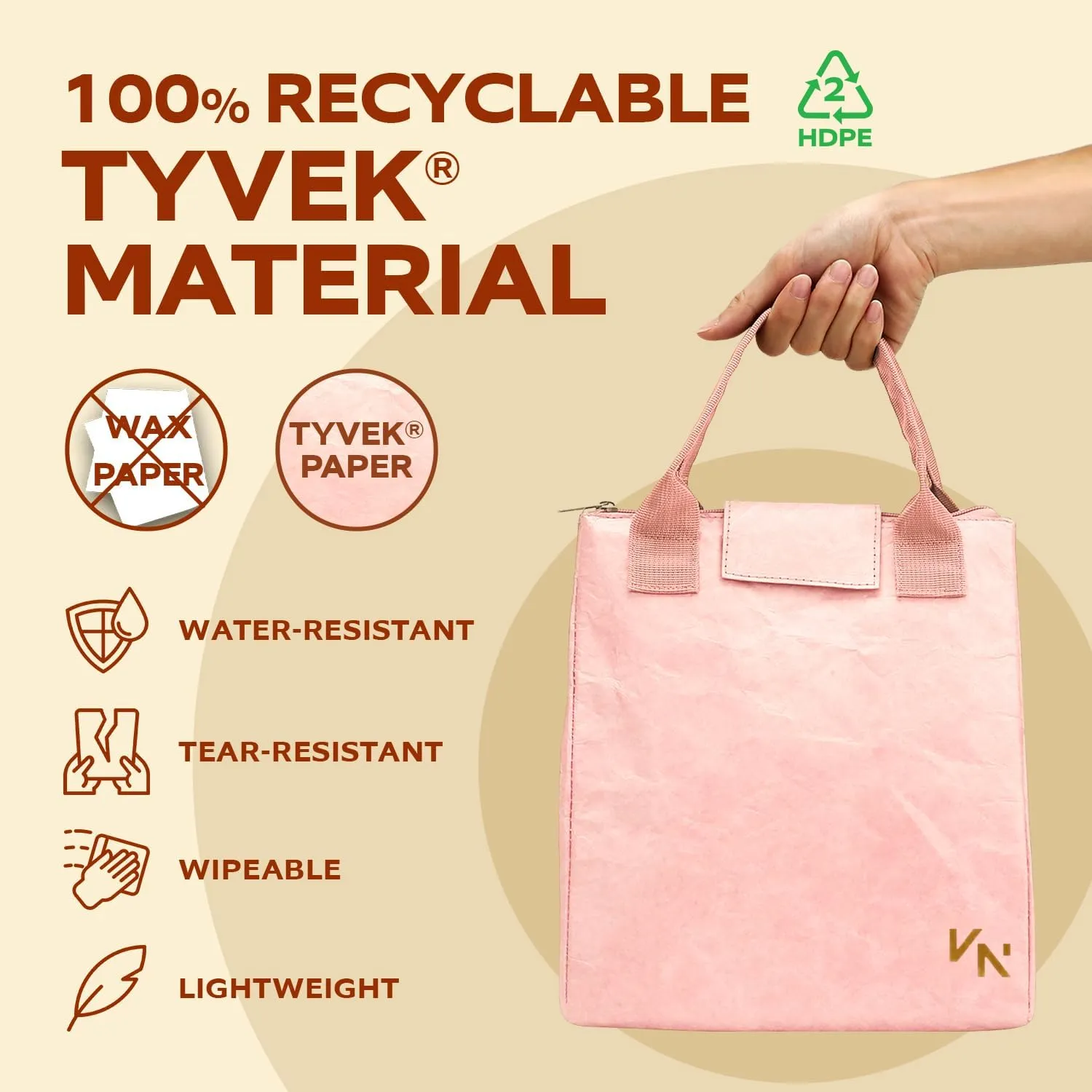 VonNova Insulated Lunch Box for Women, 7L Capacity, Leakproof Lunch Tote Bag, Durable Lunchbox made from Tyvek Material, Adult Cooler Bag for Work, Picnic, Travel and more (Pink)