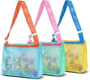 VOROLO 3PCS Mesh Beach Bag for Holding Toys,Sand Towels Tote for Kids Seashell Collecting,Shell Bags for Children Picnic,Swimming Accessories for Boys and Girls