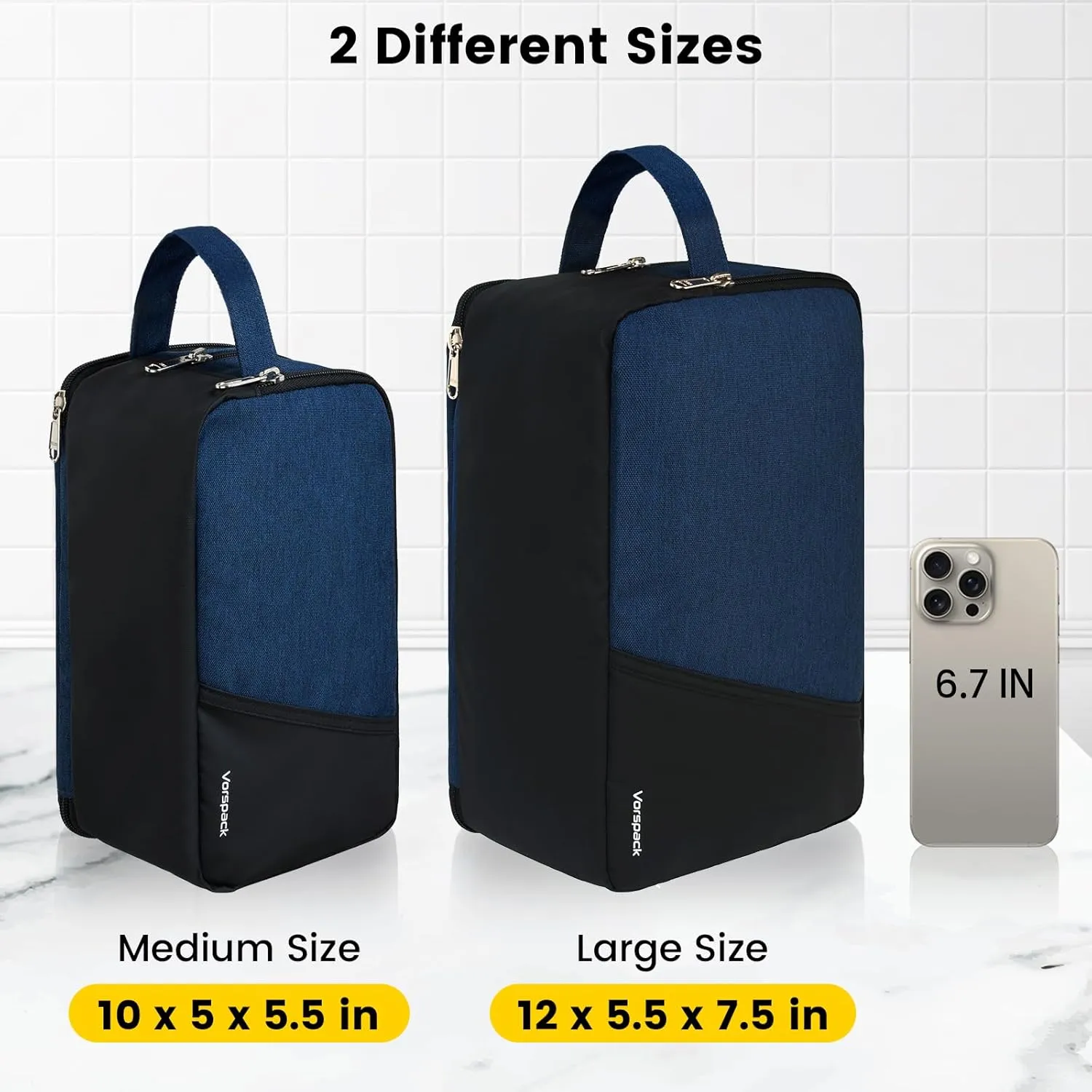 Vorspack Large Travel Toiletry Bag - Water Resistant Toiletry Bag for Men Dopp Kit for Bathroom Toiletries Accessories Gifts - Navy Blue