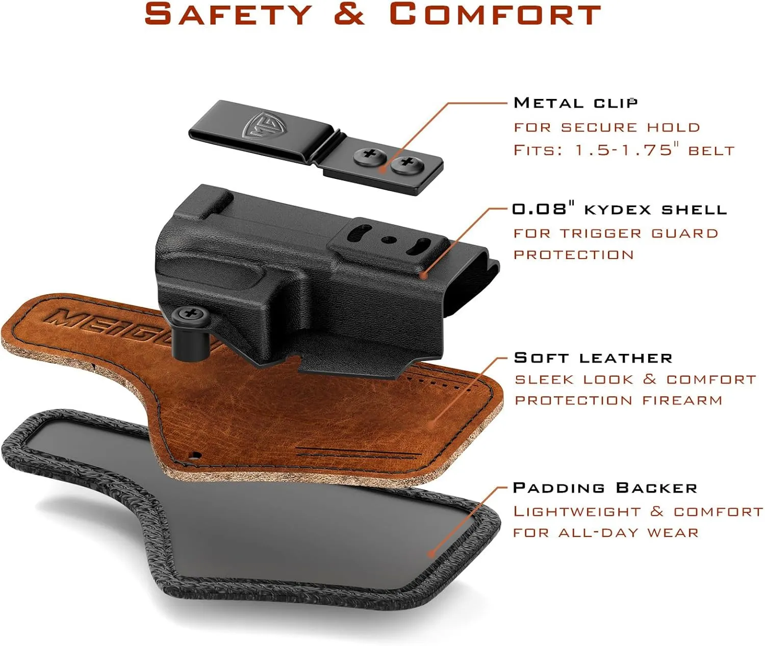 Walther PDP Holster with Comfort Foam Pad, IWB Kydex and Leather Hybrid Holster for 9mm Walther PDP 4" and Walther PDP 4.5" Pistol Inside Waistband Concealed Carry - Red Dot Optic Cut