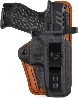 Walther PDP Holster with Comfort Foam Pad, IWB Kydex and Leather Hybrid Holster for 9mm Walther PDP 4" and Walther PDP 4.5" Pistol Inside Waistband Concealed Carry - Red Dot Optic Cut