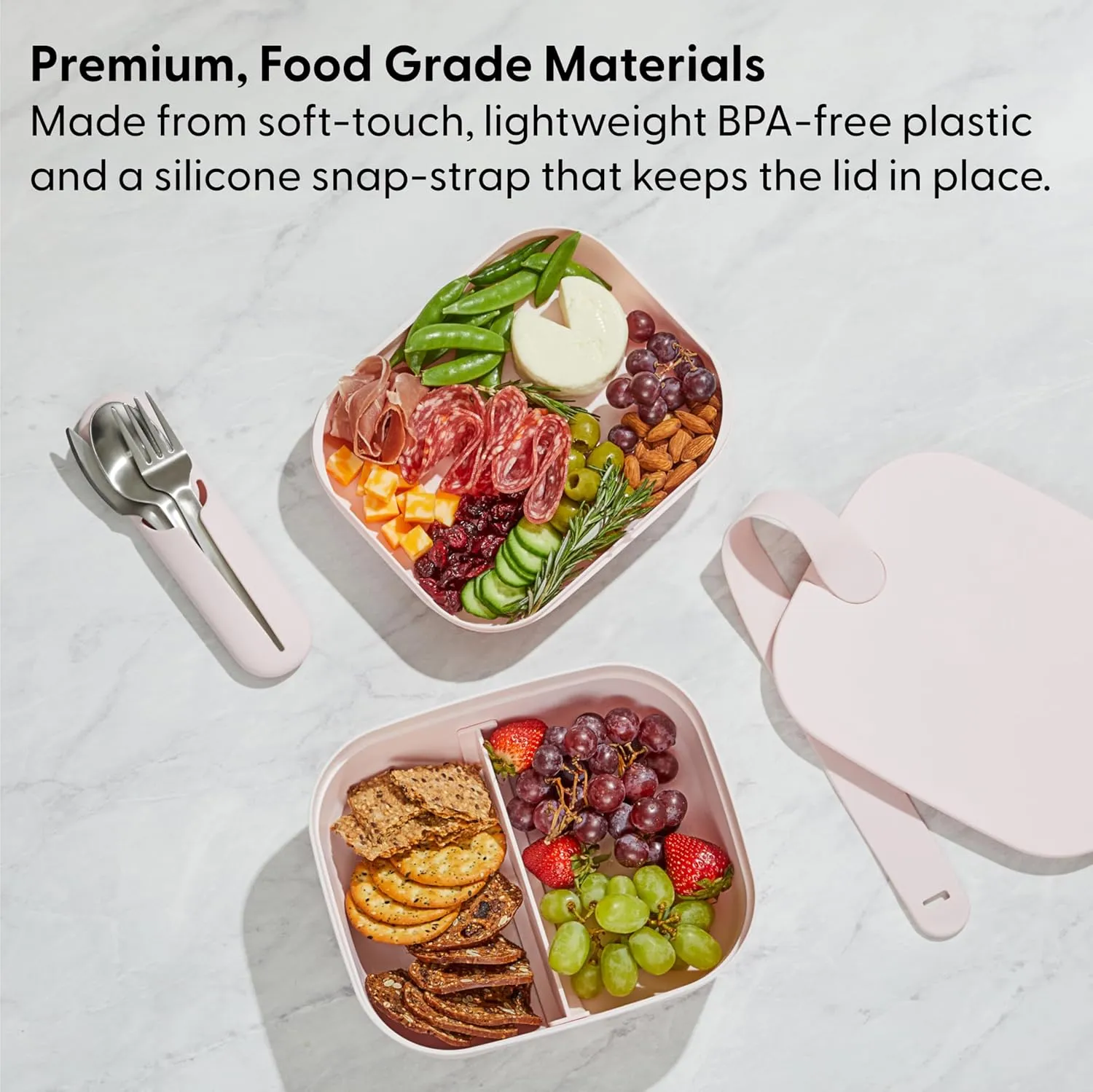 W&P Porter Bento Lunch Box, 3 Compartment Bento Box Portable Adult Lunch Box with Snap Strap- Food Container, BPA Free, Dishwasher and Microwave Safe, Cream, Medium