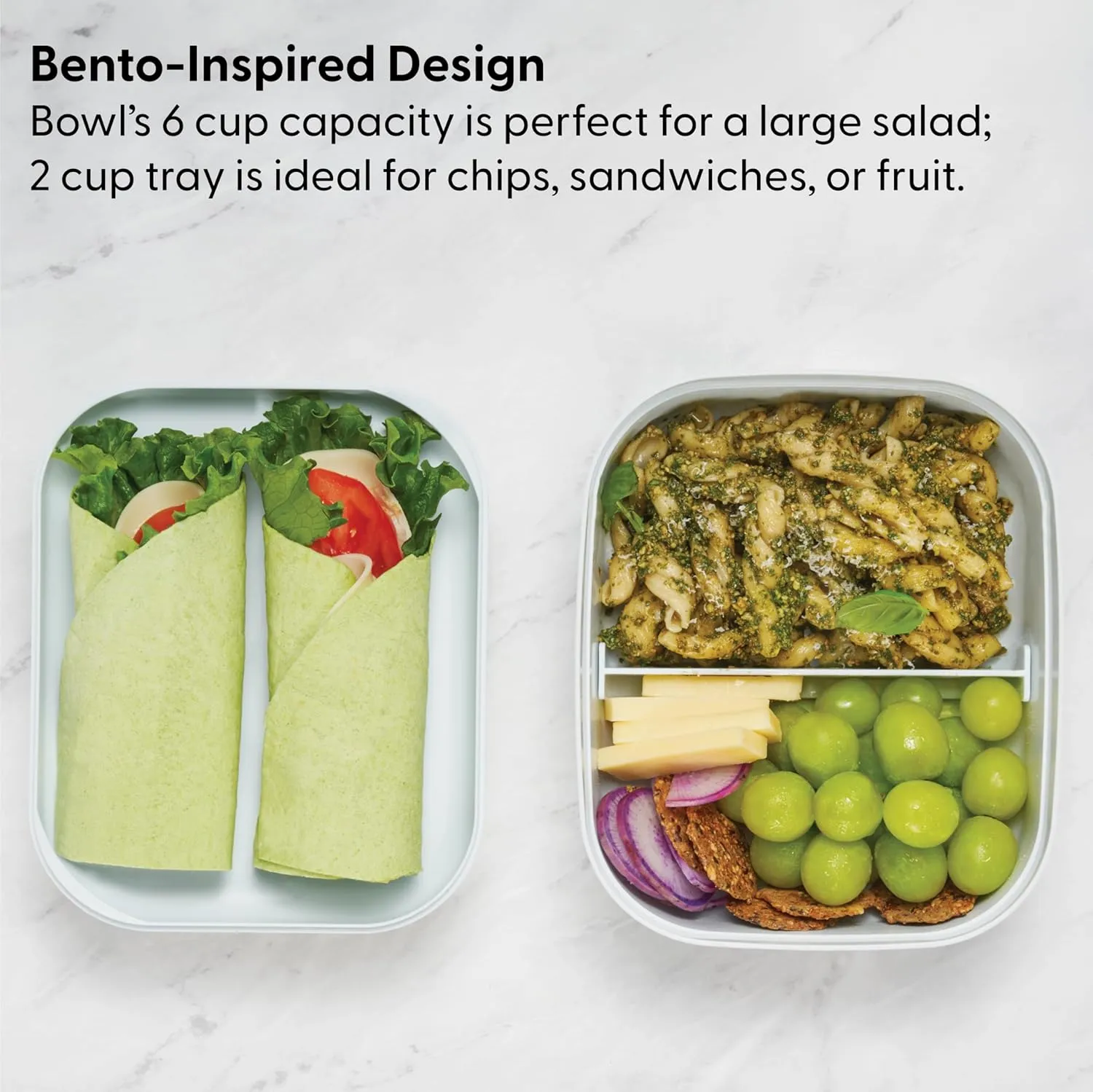 W&P Porter Bento Lunch Box, 3 Compartment Bento Box Portable Adult Lunch Box with Snap Strap- Food Container, BPA Free, Dishwasher and Microwave Safe, Cream, Medium