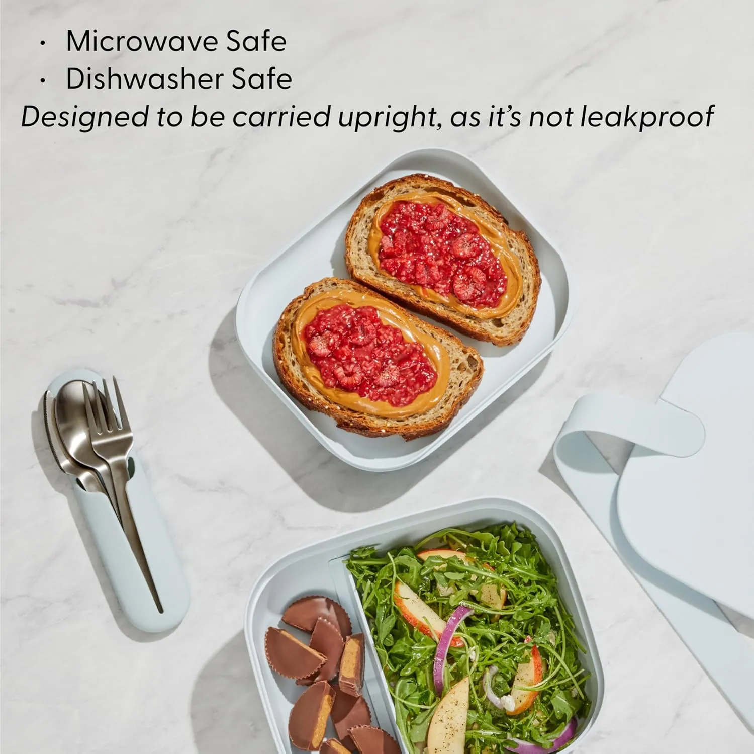 W&P Porter Bento Lunch Box, 3 Compartment Bento Box Portable Adult Lunch Box with Snap Strap- Food Container, BPA Free, Dishwasher and Microwave Safe, Cream, Medium