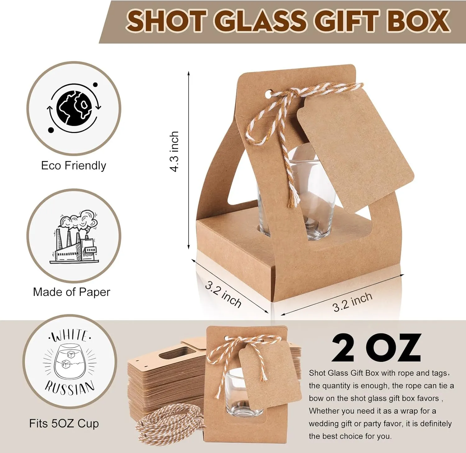 WANGDEFA 50 Pack Shot Glass Box Shot Glass Favor Bags for Wedding Bachelorette Bridal Shower Can Hold 2oz Shot Glass (Shot Glass Not Included) (50)