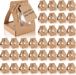 WANGDEFA 50 Pack Shot Glass Box Shot Glass Favor Bags for Wedding Bachelorette Bridal Shower Can Hold 2oz Shot Glass (Shot Glass Not Included) (50)