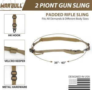 WarBull 2 Point Rifle Sling, Quick Adjust Gun Sling with HK Hook, Soft Shoulder Pad Traditional Sling for Rifle Shotgun Camera Crossbow Hunting Shooting and Outdoor Sports with Keychain Gift