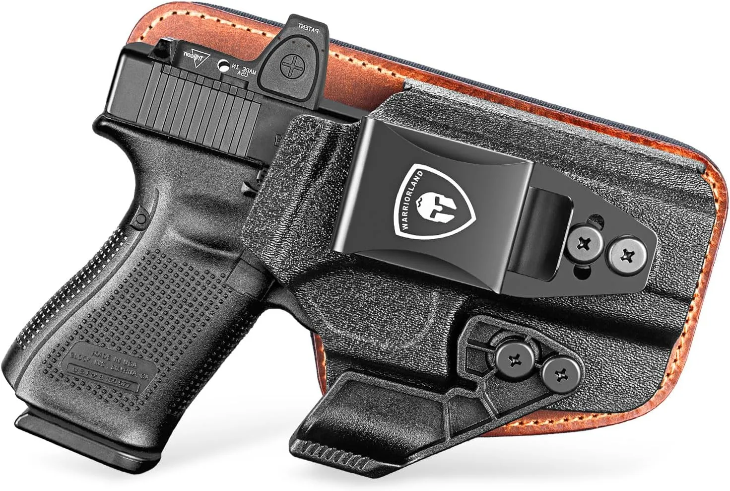 WARRIORLAND IWB Hybrid Holster Compatible with Glock 17/19/22/23 Gen 3-5, Glock 31/32 Gen 3-4, Glock 19X/44/45, Concealed Carry Polymer & Leather Holster with Claw/Optics Cut Ready, Right Hand