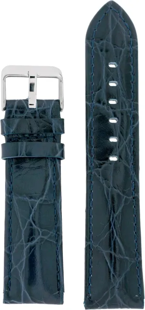 Watch Band Crocodile Grain Leather Comfort Lite Padded Navy Blue Mens 24 millimeters