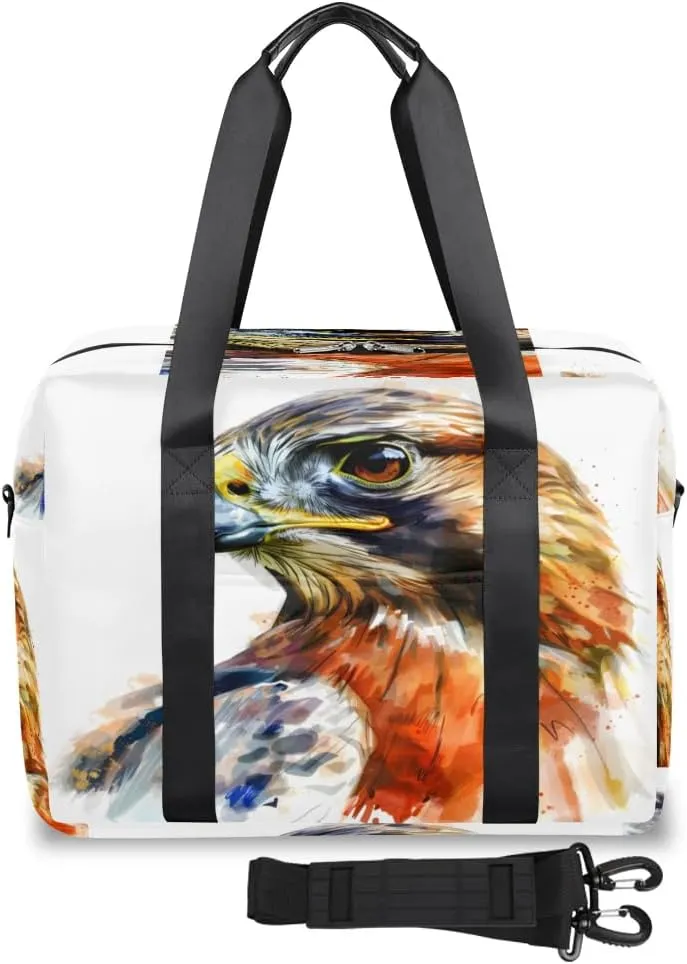Watercolor Hawk Painting Womens Travel Bags, Weekender Carry on for Women, Sports Gym Bag, Workout Duffel bag, Overnight Shoulder Bag