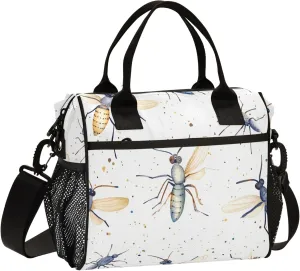 Watercolor Mosquito Pattern Lunch Bag Cooler Lunch Box Portable Meal Prep Food Container for Office School Travel Picnic Work