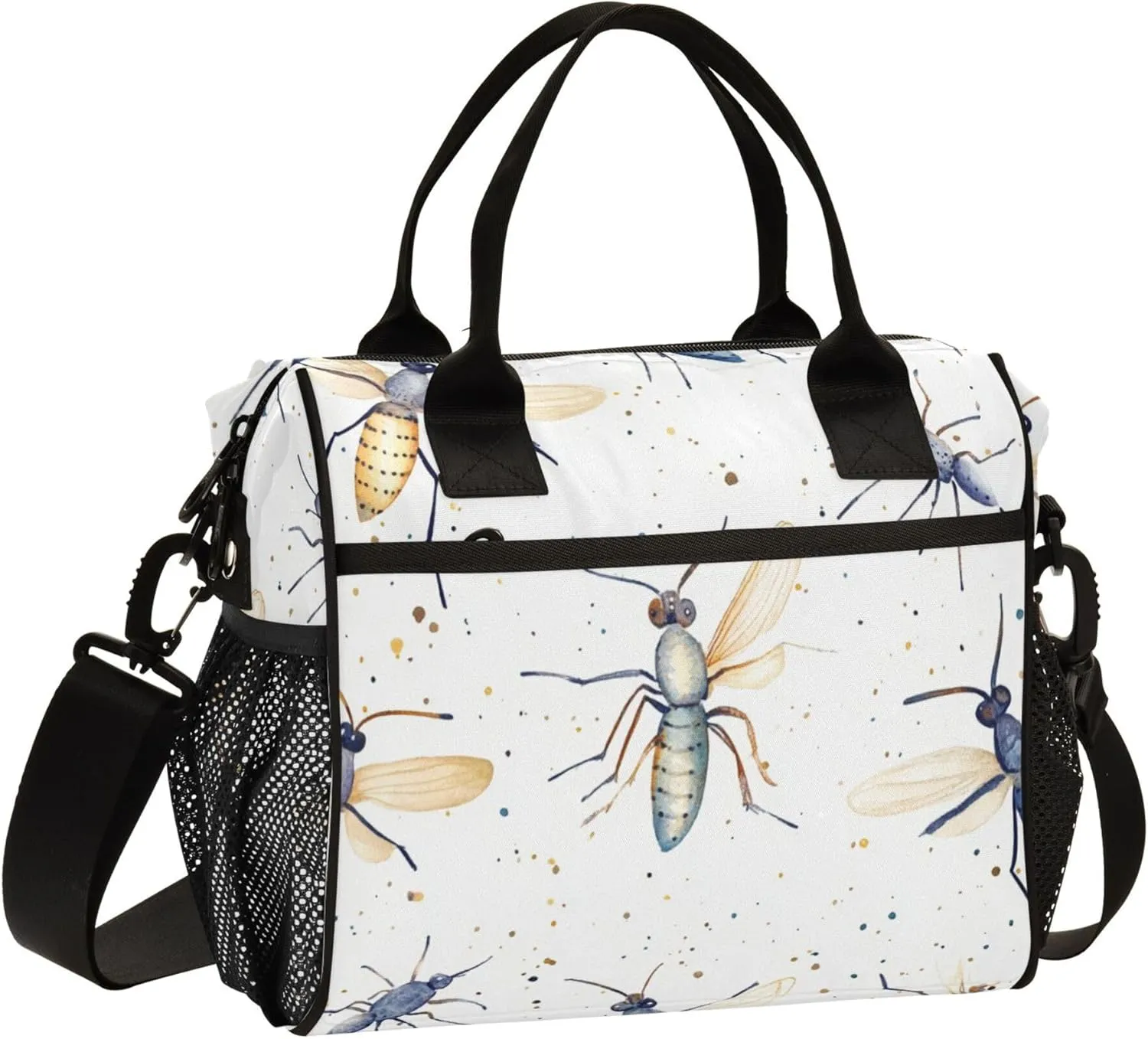 Watercolor Mosquito Pattern Lunch Bag Cooler Lunch Box Portable Meal Prep Food Container for Office School Travel Picnic Work