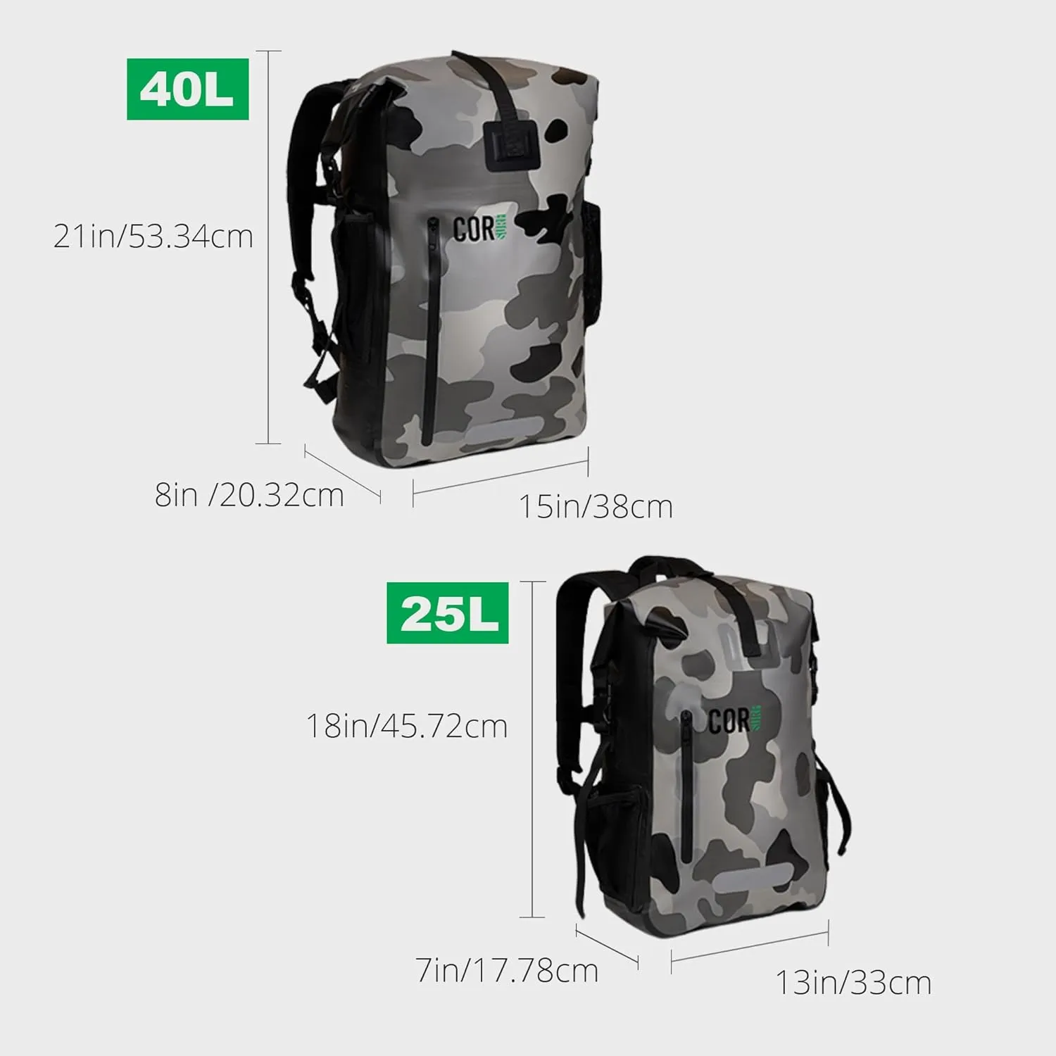 Waterproof Backpack with Laptop Sleeve | Heavy Duty Hiking, Kayak Dry Bag Backpack | Roll-Top Closure (40L Green)