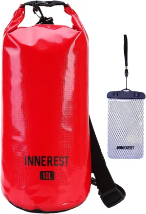Waterproof Dry Bag Lightweight Sack for Outdoor Water Recreation Beach Boating Camping Fishing Kayaking with a Waterproof phone pouch (Glossy Red, 10L)