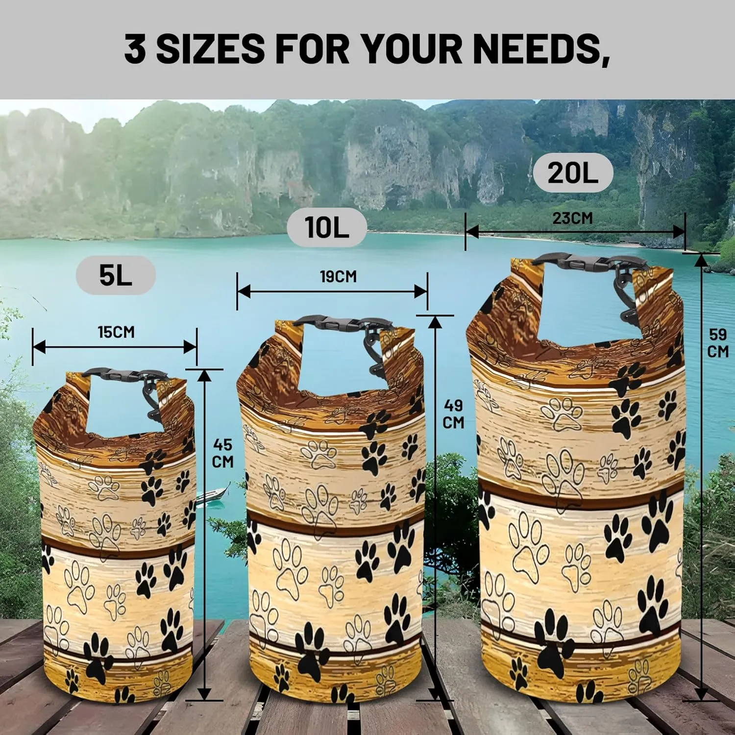 Waterproof Dry Bag,Roll Top Retro Rustic Barn Wood Waterproof Backpack 5L/10L/20L Floating and Lightweight Bags for Kayaking, Boating, Fishing, Swimming and Camping